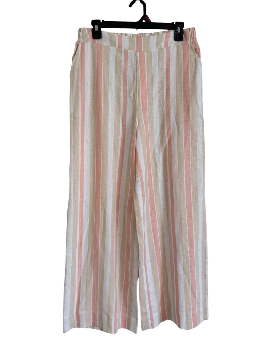 Jessica Simpson Striped Linen Blend Wide Leg Pants Pink Tan White NWT Size S